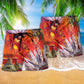Southwestern Fire Red Beach Shorts Pattern Detail For Holiday Travel And Warm Weather Wardrobe