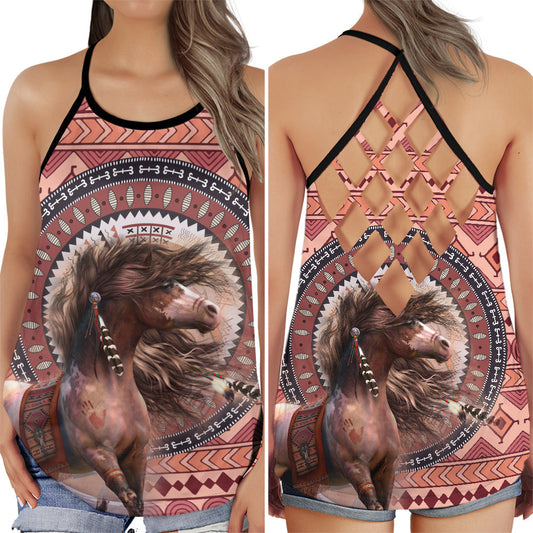 Native American Girl Horse Spirit Nature Art Hollow Tank Top For Yoga Workouts And Festival Wear