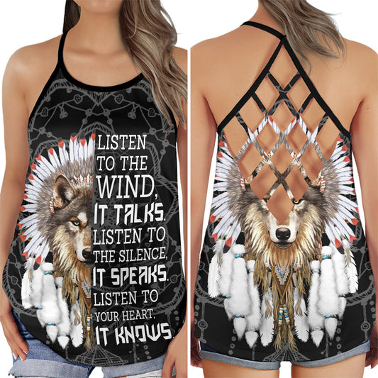 Wolf Listen To The Wind Hollow Tank Top For Yoga Workouts And Casual Wear