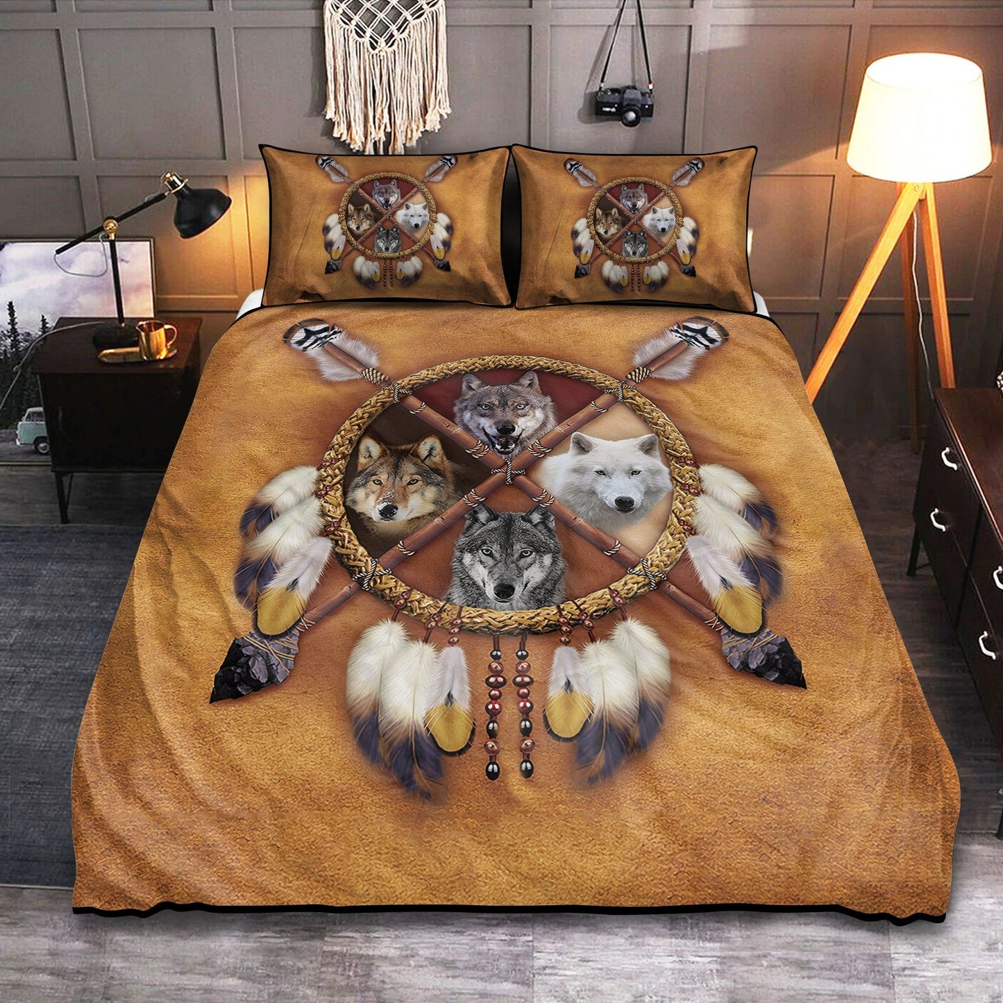 Native American Peace Wolf Bedding Cover For Nature Bedroom Decor