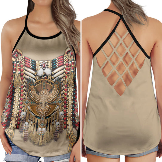 Native Peace Brown Pattern Hollow Tank Top For Yoga Workouts And Festival Wear