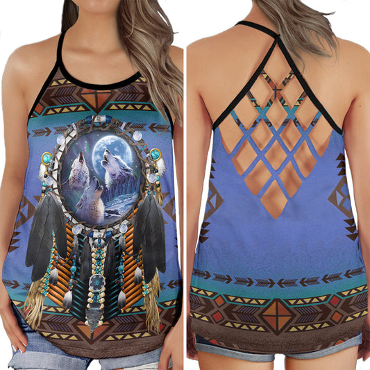 Wolf Dreamcatcher Peace Spiritual Hollow Tank Top For Yoga Workouts And Festival Wear