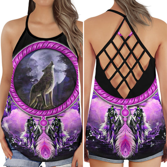 Wolf Purple Black Peace Hollow Tank Top For Yoga Workouts And Festival Wear