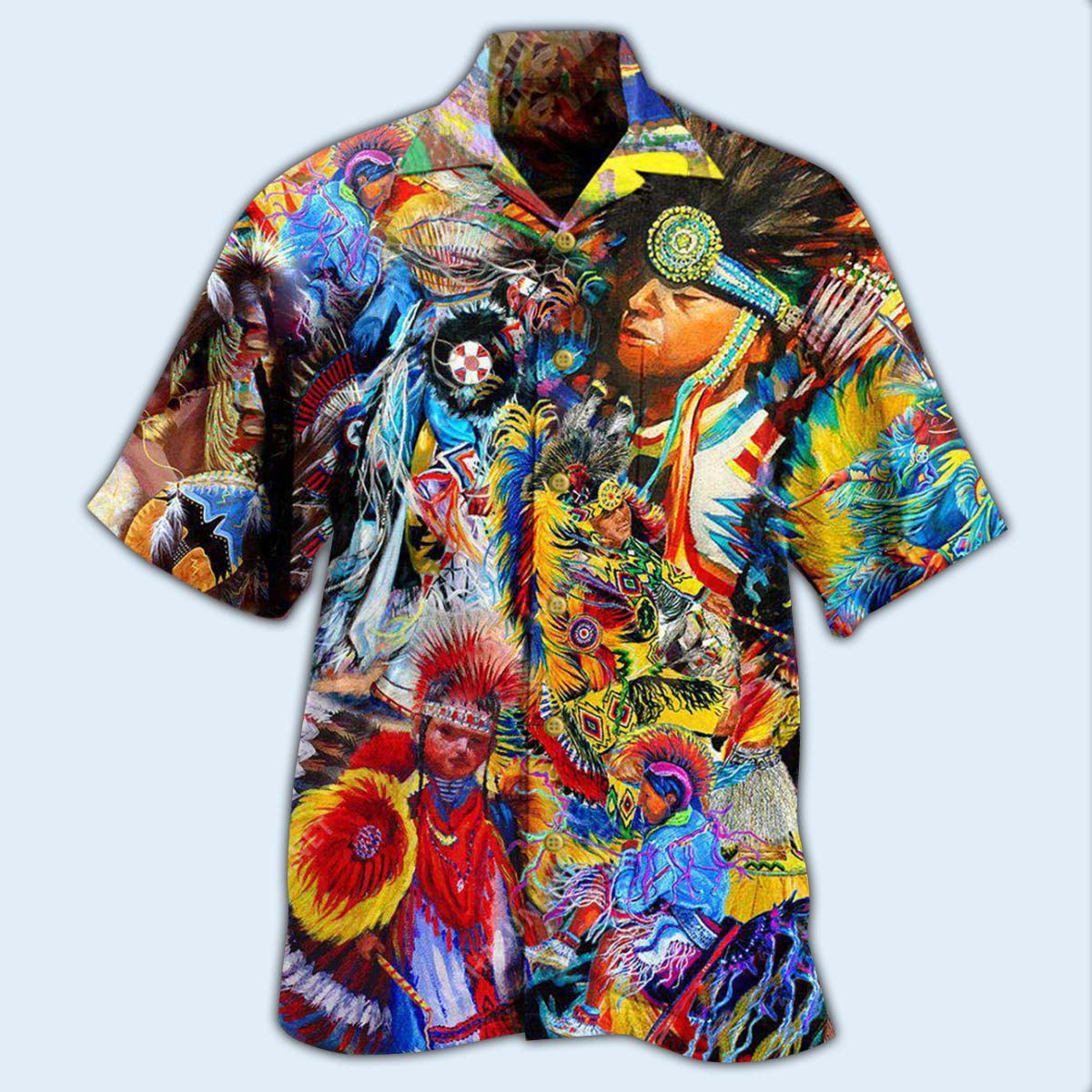 Bohemian American Pow Wow Dance Hawaiian Shirt Artwork Detail For Tropical Trips And Casual Outings