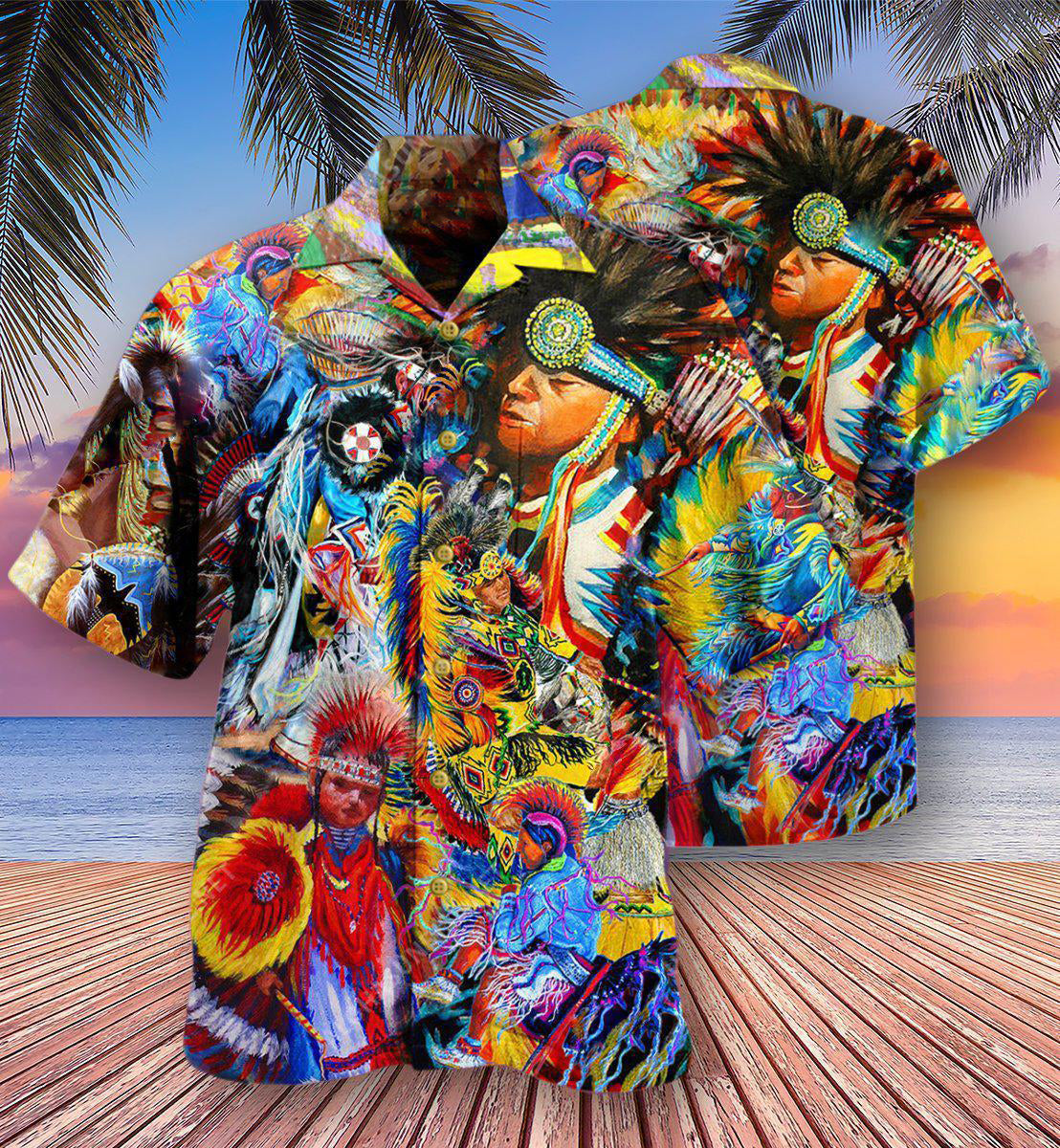 Bohemian American Pow Wow Dance Hawaiian Shirt For Coastal Adventures And Warm Weather Wear