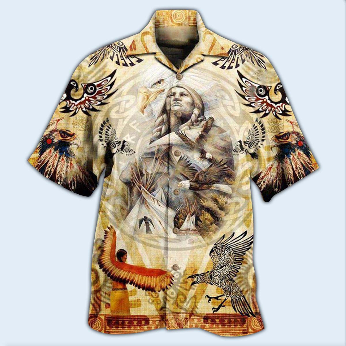 Bohemian Eagle American Power Hawaiian Shirt Pattern View For Relaxed Warm Weather Outfits