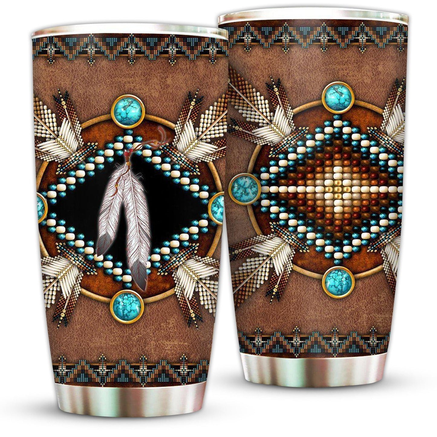 Native American Sign Nature With Brown 20 Oz Tumbler For Coffee Travel And Daily Drinks
