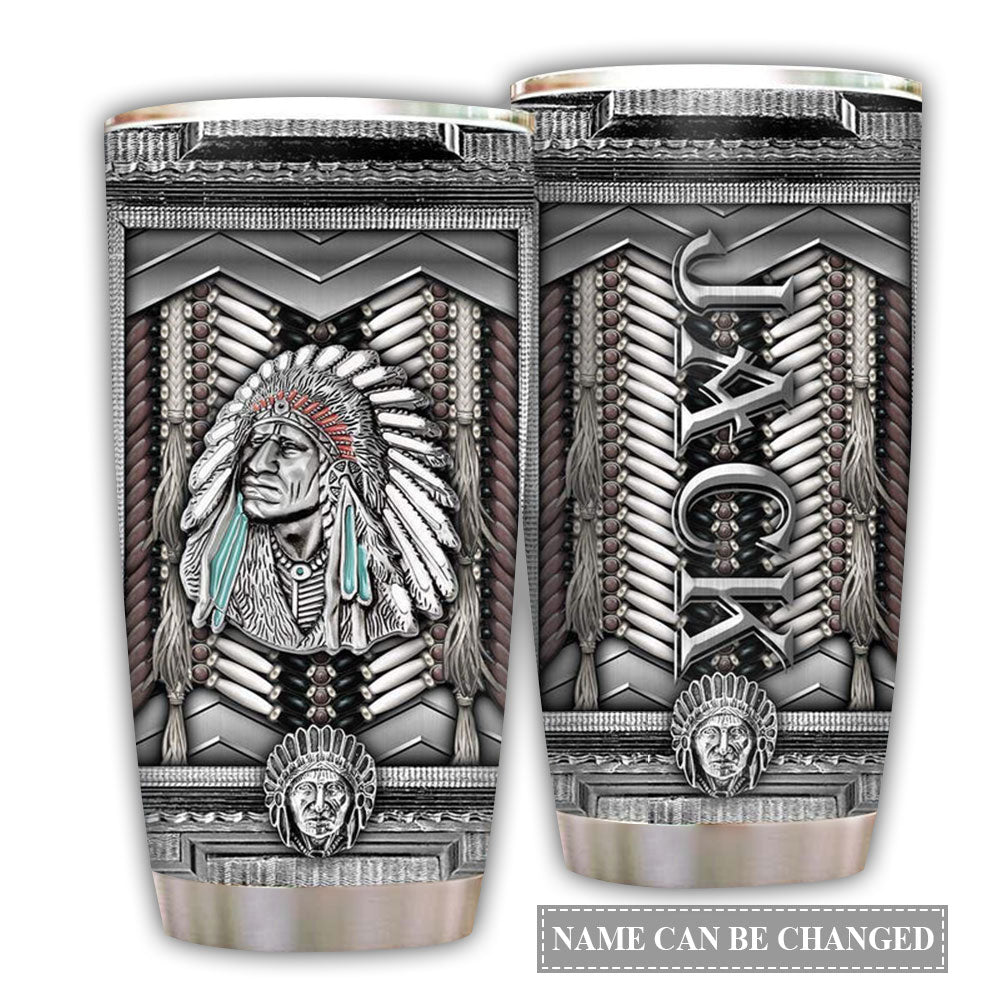 Native American Silver Personalized 20 Oz Tumbler For Coffee Travel And Daily Drinks