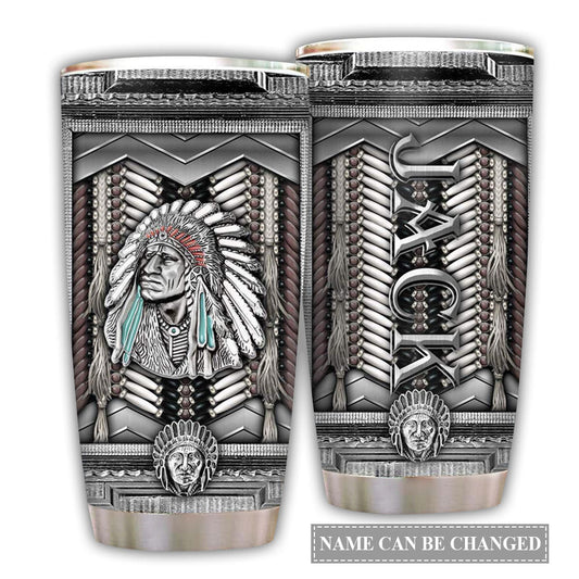Native American Silver Personalized 20 Oz Tumbler For Coffee Travel And Daily Drinks