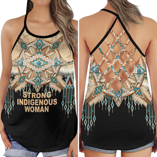 Native Strong Woman Empowerment Hollow Tank Top For Yoga Workouts And Casual Wear