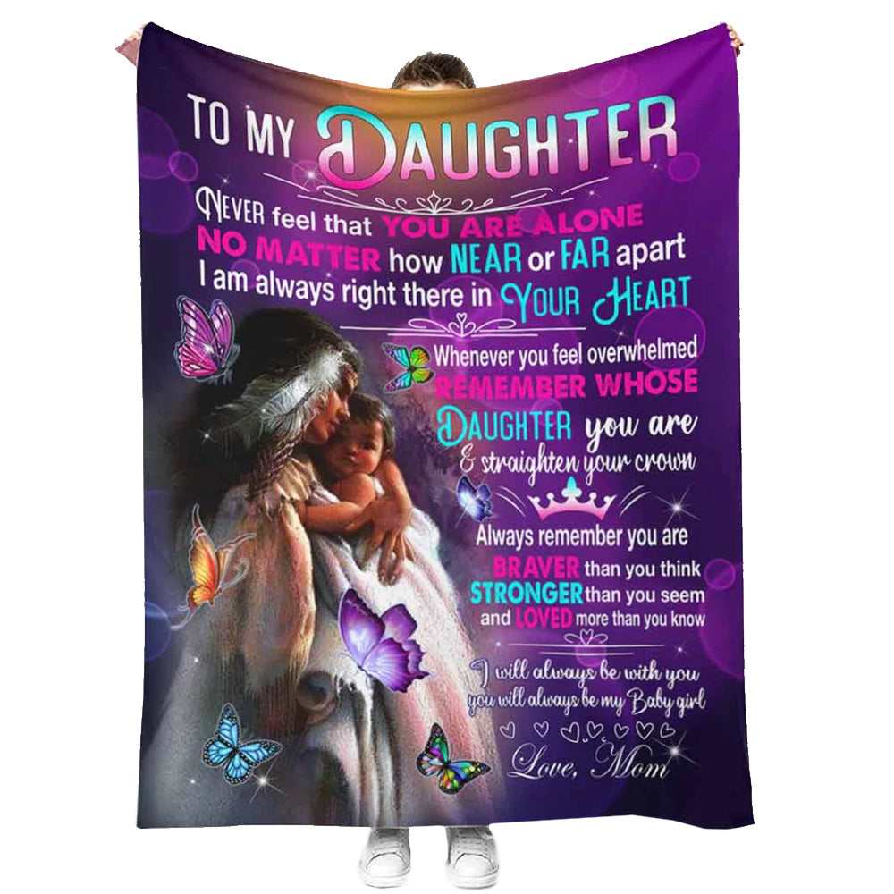Native American To My Daughter Mothers Day Purple Flannel Blanket For Cozy Bedroom Sofa Decor
