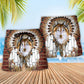 Southwestern Wolf Feather Headdress Beach Shorts Pattern Detail For Weekend Travel And Warm Weather Wardrobe
