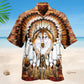 American Native Wolf Feather Hawaiian Shirt For Patriotic Events, Summer Travel, And Casual Outdoor Wear