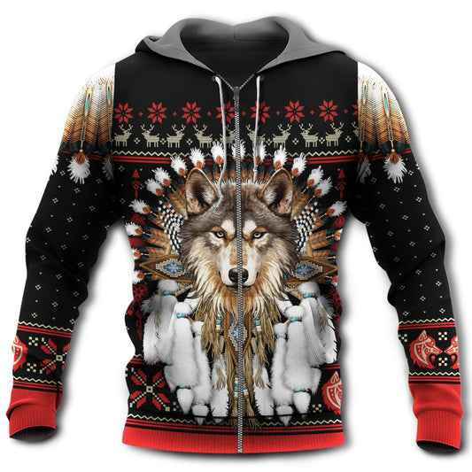 Native Red Black Wolf Headdress Hoodie For Heritage Events Weekend Outings And Comfortable Streetwear