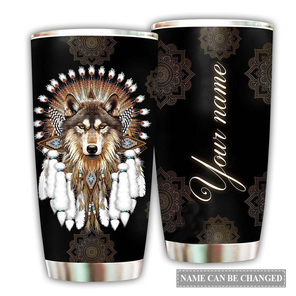 Native American Wolf With You Personalized 20 Oz Tumbler For Coffee Travel And Daily Drinks