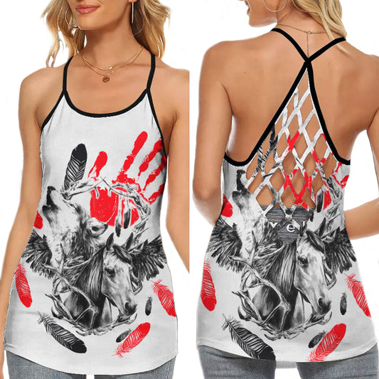 Tribal Wolf Symbol Wild Spirit Hollow Tank Top For Yoga Workouts And Festival Wear