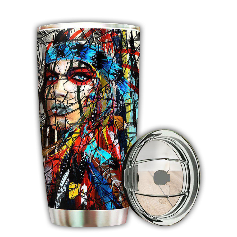 Native American Girl Beautiful Nature With Colorful 20 Oz Tumbler For Coffee Travel And Daily Drinks