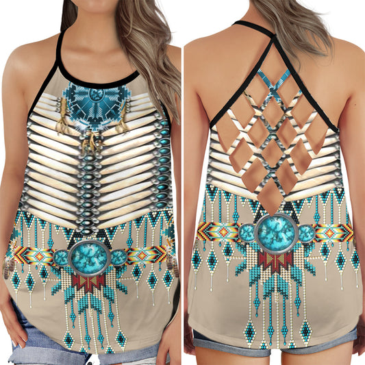 Blue Heritage Spirit Hollow Tank Top For Yoga Workouts And Festival Wear