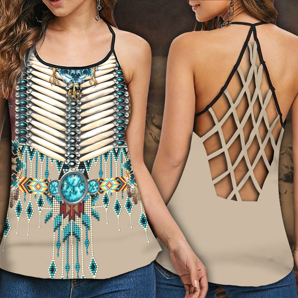Native Peace Pattern Basic Hollow Tank Top For Yoga Workouts And Festival Wear