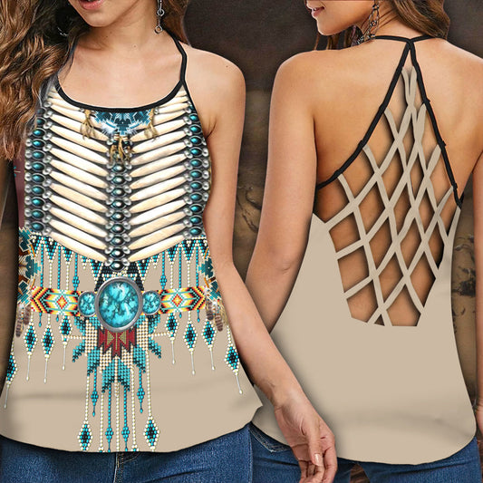 Native Peace Pattern Basic Hollow Tank Top For Yoga Workouts And Festival Wear
