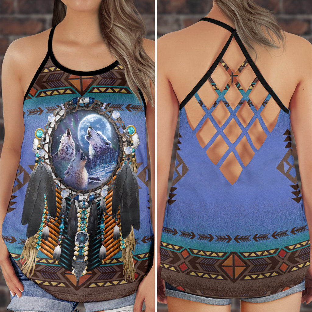 Wolf Dreamcatcher Peace Spiritual Hollow Tank Top For Yoga Workouts And Festival Wear