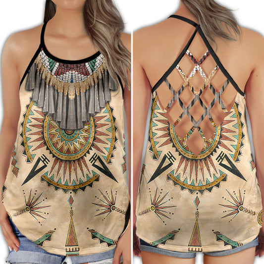 Native Inspired Peace Pattern Boho Hollow Tank Top For Yoga Workouts And Festival Wear
