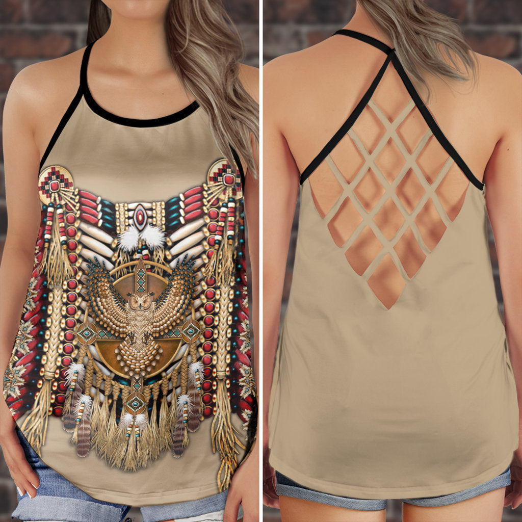 Native Peace Brown Pattern Hollow Tank Top For Yoga Workouts And Festival Wear