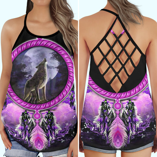Wolf Purple Peace Spiritual Hollow Tank Top For Yoga Workouts And Festival Wear