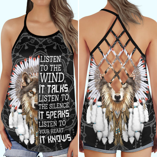 Wolf Listen To The Wind Nature Hollow Tank Top For Yoga Workouts And Casual Wear