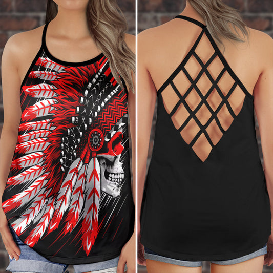 Native Inspired Peace Red Pattern Hollow Tank Top For Yoga Workouts And Festival Wear