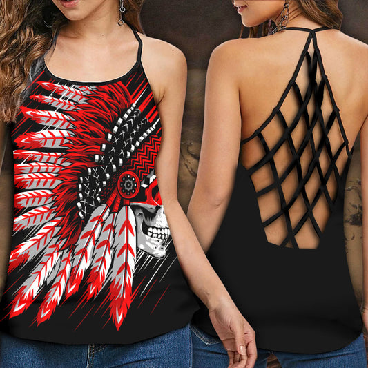 Native Peace Red Skull Hollow Tank Top For Workouts Festivals And Bold Style