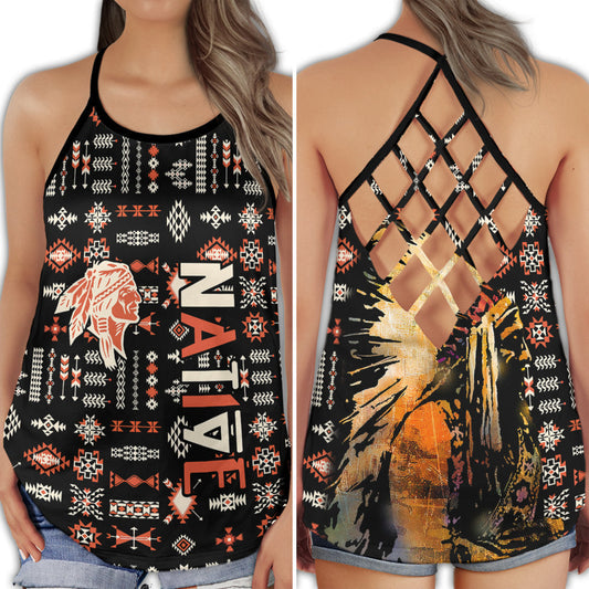 Native American Peace Tribal Minimal Modern Art Hollow Tank Top For Yoga Workouts And Festival Wear