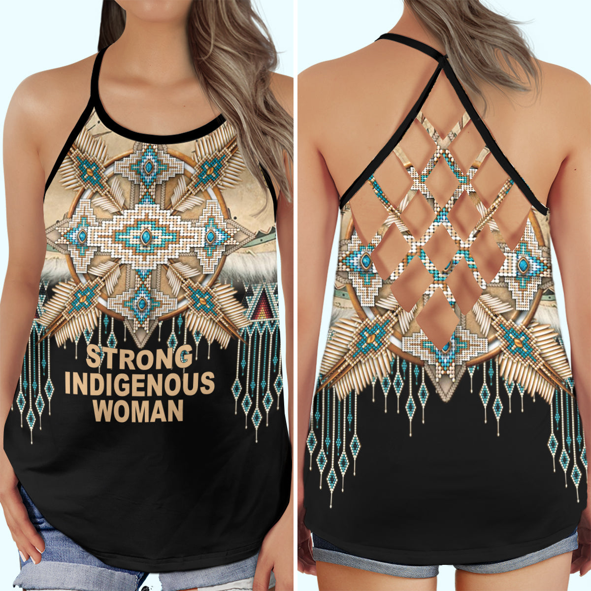 Native Strong Woman Empowerment Hollow Tank Top For Yoga Workouts And Casual Wear