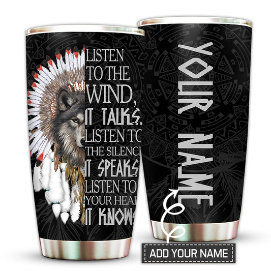 Native American And Black Wolf Still Strong Personalized 20 Oz Tumbler For Coffee Travel And Daily Drinks