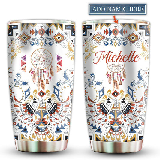 Native And Dreamcatcher Eagle With White Personalized 20 Oz Tumbler For Coffee Travel And Daily Drinks