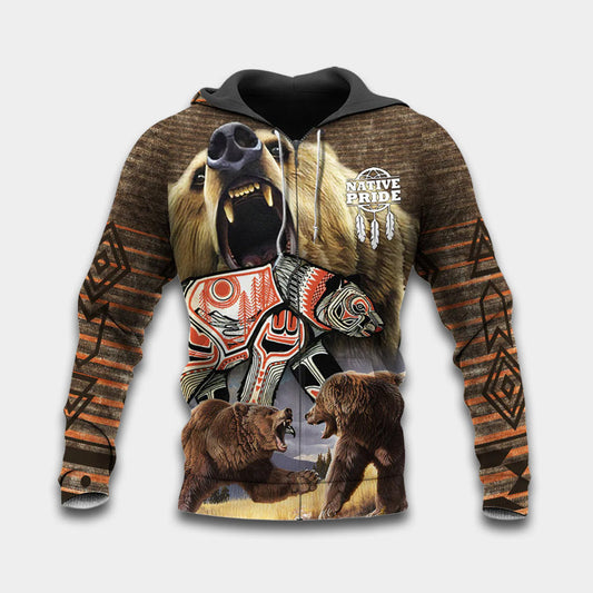 Native Bear Peace Love Hoodie For Relaxed Streetwear Outdoor Gatherings And Travel