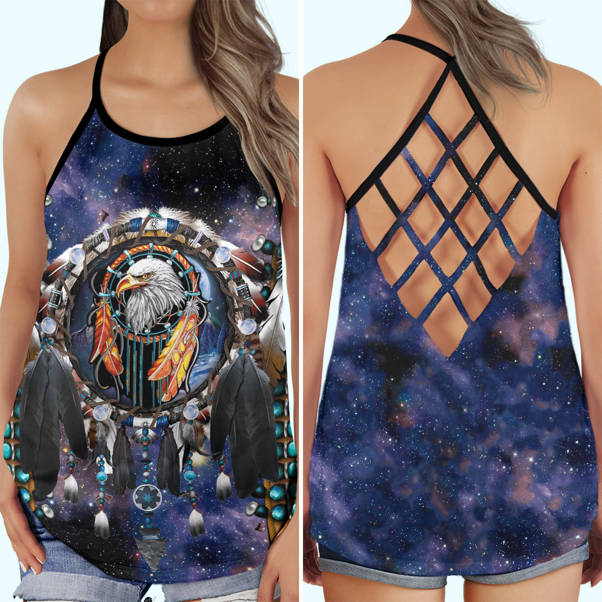 Dreamcatcher Eagle Spiritual Nature Hollow Tank Top For Yoga Workouts And Festival Wear