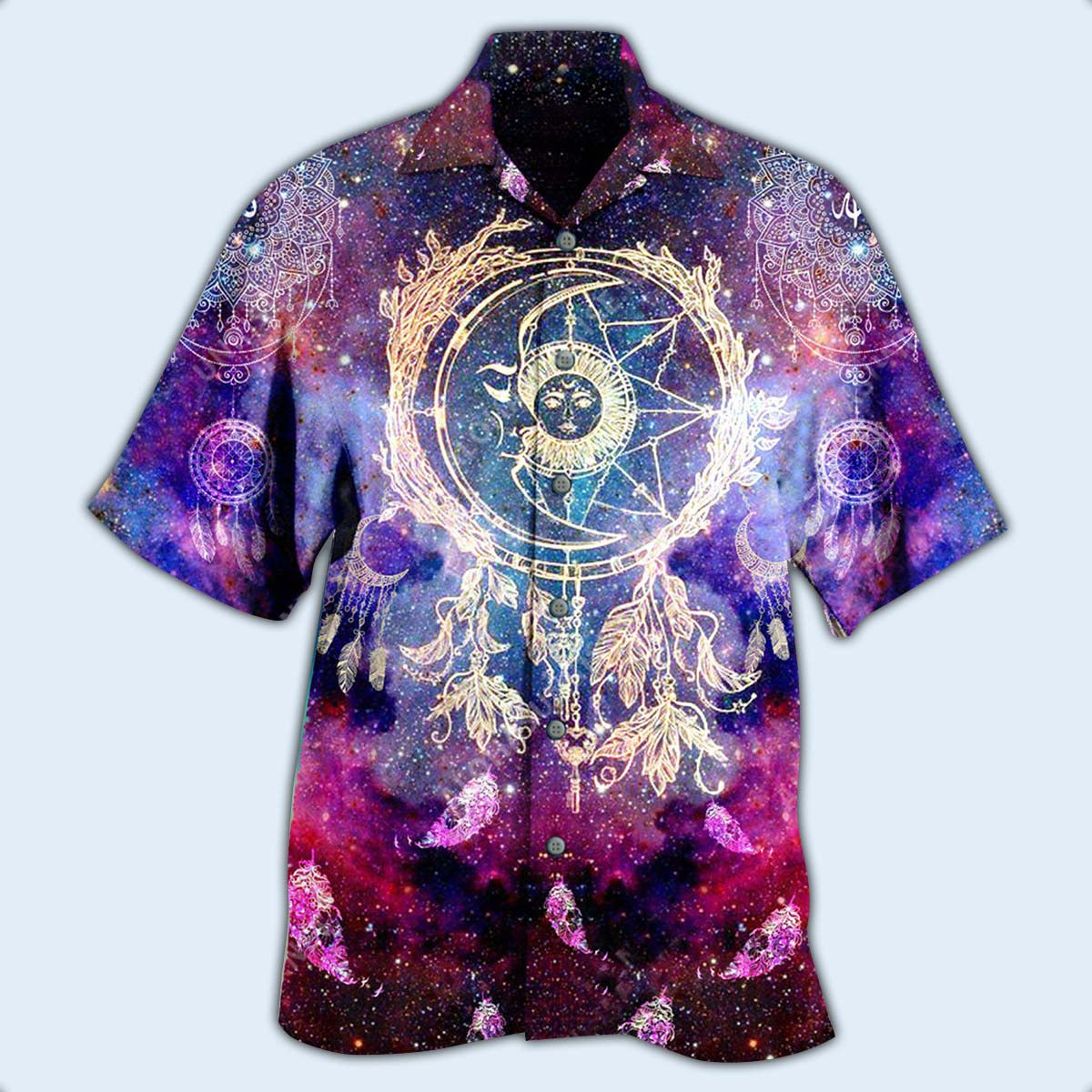 Bohemian Mystical Dreamcatcher Moon Smiling Galaxy Hawaiian Shirt For Summer Vacation And Beach Travel