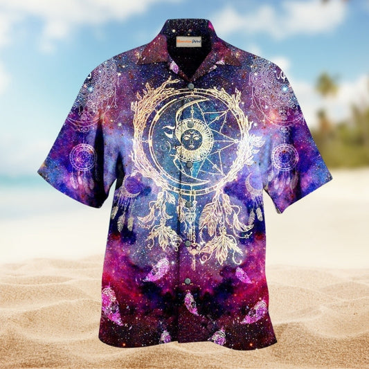 Native Dreamcatcher Moon Smile Hawaiian Shirt For Coastal Travel, Casual Events, And Comfortable Summer Wear