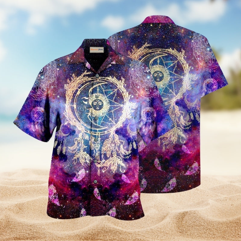 Native Dreamcatcher Moon Smile Hawaiian Shirt For Coastal Travel, Casual Events, And Comfortable Summer Wear