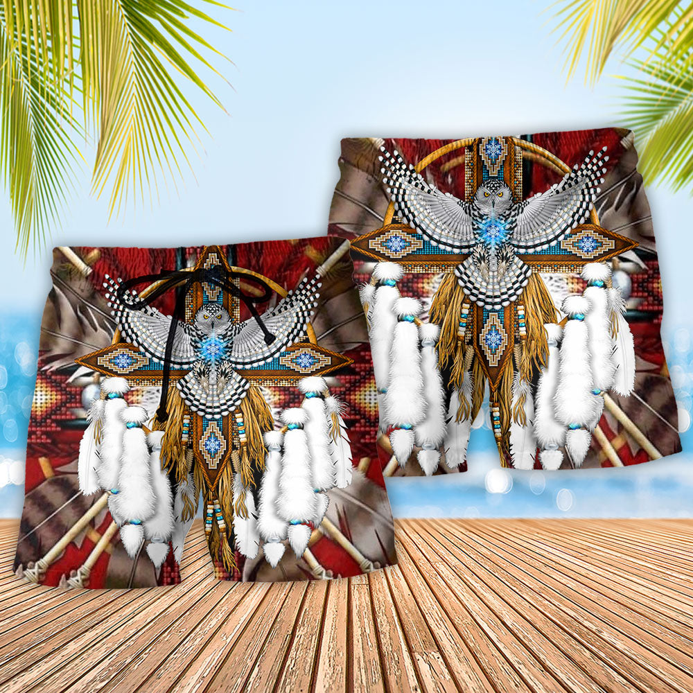 Southwestern Dreamcatcher Owl Feather Sunset Beach Shorts Pattern Detail For Coastal Travel And Weekend Casual Style