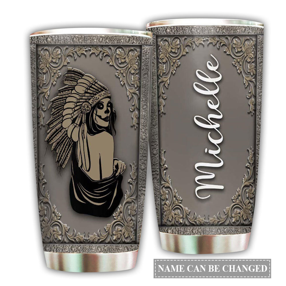 Native Girl Skull Personalized 20 Oz Tumbler For Coffee Travel And Daily Drinks