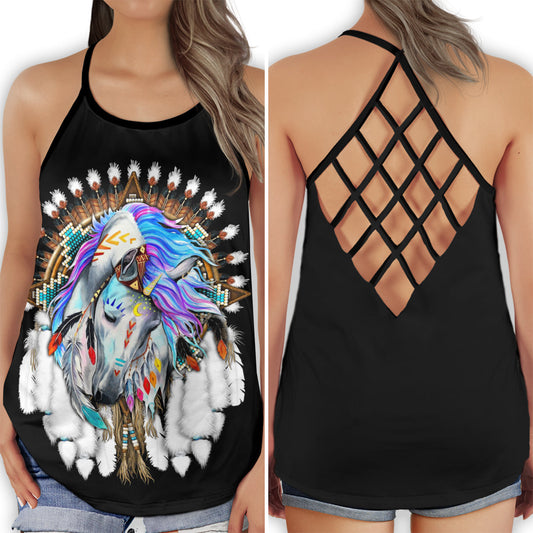 Native Horse Spirit Beauty Hollow Tank Top For Yoga Workouts And Festival Wear