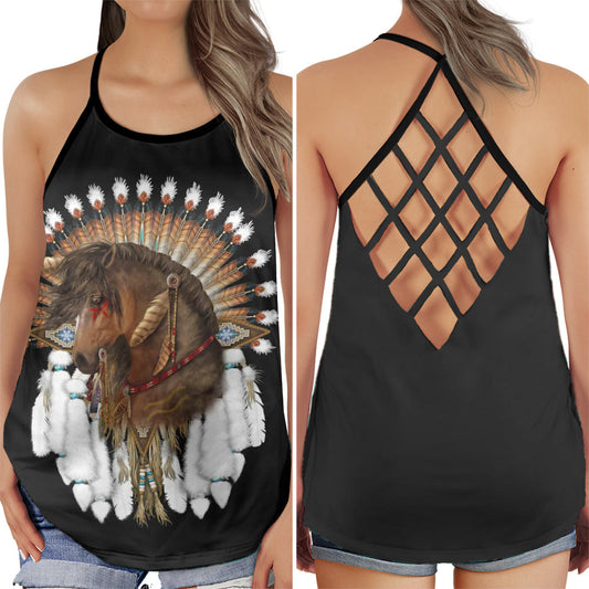 Native Horse Dream Feather Hollow Tank Top For Yoga Workouts And Casual Wear