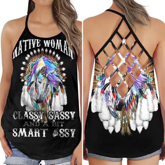 Native Horse Woman Spirit Hollow Tank Top For Yoga Workouts And Festival Wear