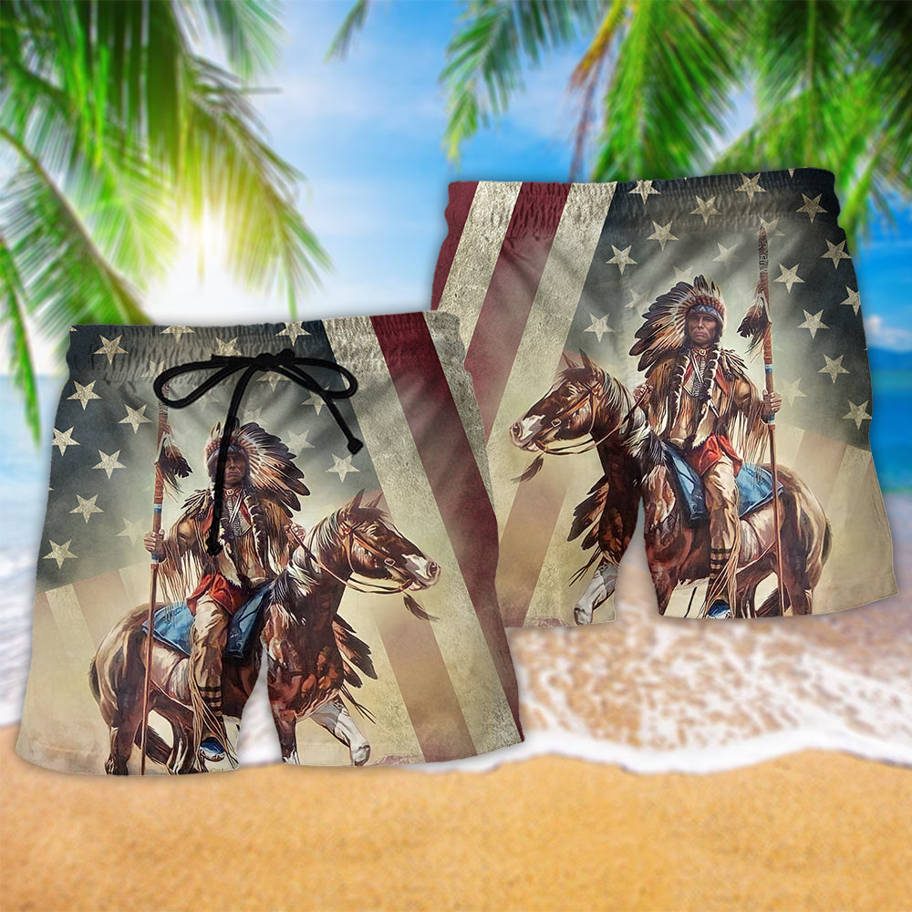 Native Horses Protect Place Hawaiian Print Beach Shorts For Outdoor Activities And Vacation Styling