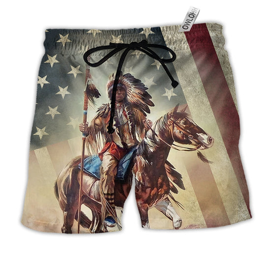 Native Horses Protect Place Hawaiian Print Beach Shorts For Beach Days And Casual Outdoor Wear