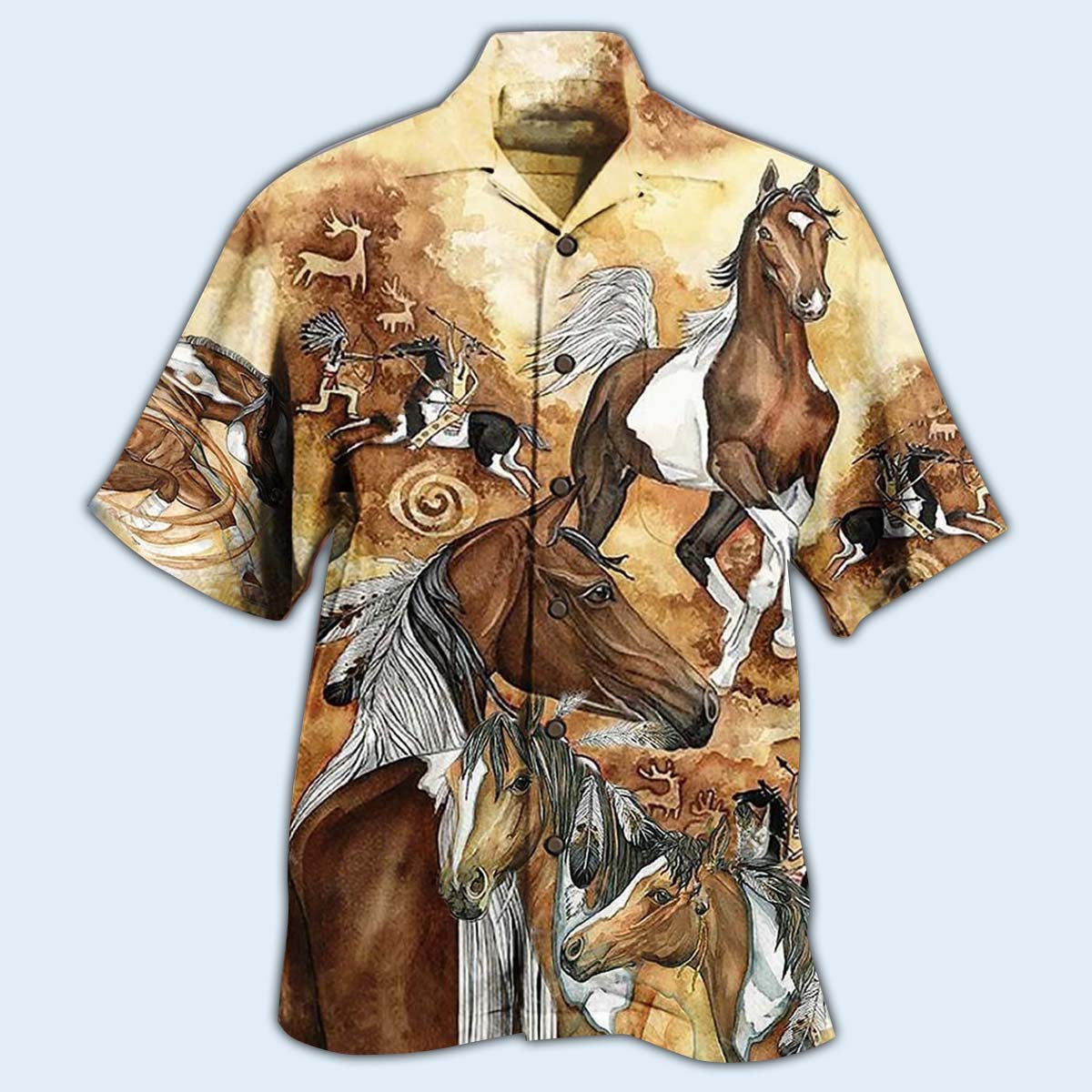 Bohemian Vintage Horses Run Away Hawaiian Shirt Pattern Detail For Summer Holidays And Outdoor Fun