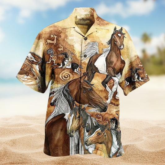 Native Horses Run Away Hawaiian Shirt For Resort Trips, Coastal Parties, And Warm Weather Style