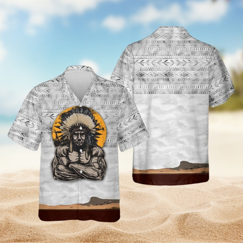 Traditional Heritage Portrait Strong Fierce Hawaiian Shirt For Resort Trips, Coastal Parties, And Warm Weather Style